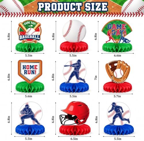 Baseball Birthday Decorations - 9PCS Baseball Honeycomb Table Centerpieces - Image 3