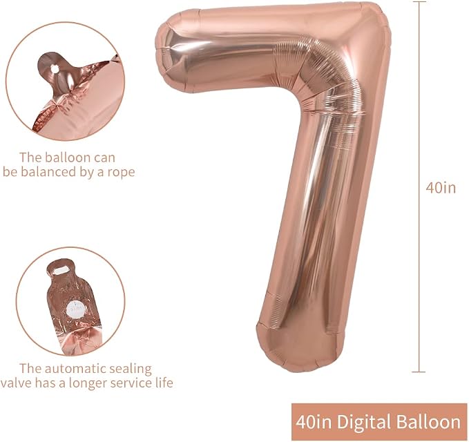TONIFUL 40 Inch Rose Gold Large Numbers Balloons 0-9, Number 7 Digital 7 Helium - Image 2