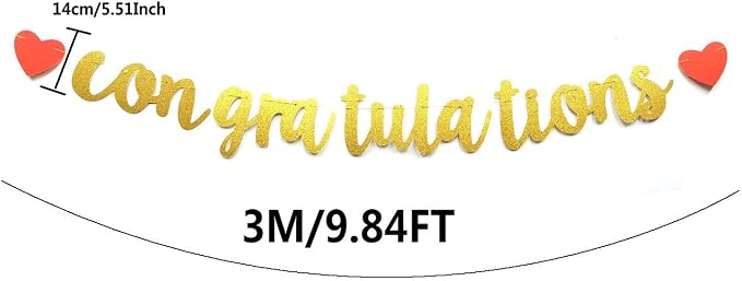 Congratulations Banner Black Letters & Red Symbol Hanging Paper Sign Decorations - Image 2