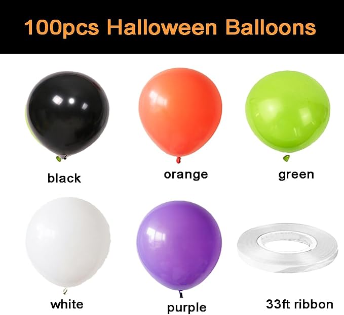 100pcs Halloween Balloons w/Ribbon 12 Inch - Image 4