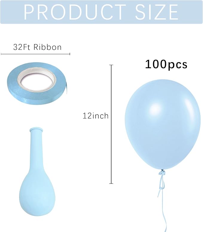 Pastel Blue Latex Party Balloons 100 Pack 12 inch Round Light Blue Balloons - Image 2
