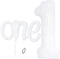 2Pcs Matte White Foil 40" Number 1 and 26" Script Letter One Balloon Set | by WEILINZHOU