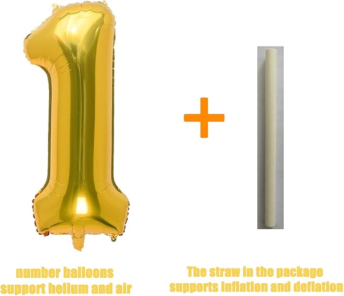 32 Inch Gold Number 1 Balloons Foil Ballon Digital Birthday Party Decoration - Image 4