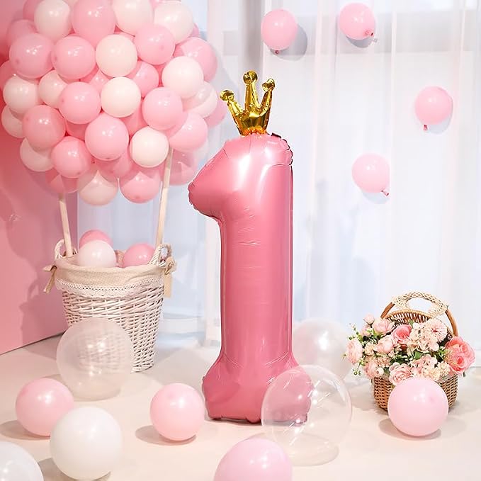 40 Inch Crown Pink Number 1 Balloon, Big Conjoined Light Pink Foil Mylar Helium - Image 3