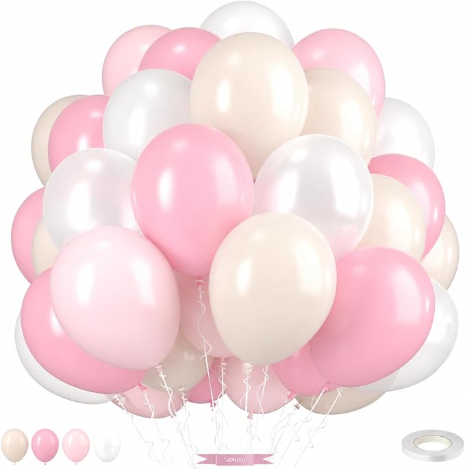 Light Pink Balloons, 12 Inch Pastel Macaron Pink and White Sand Nude Beige by Saxuxu
