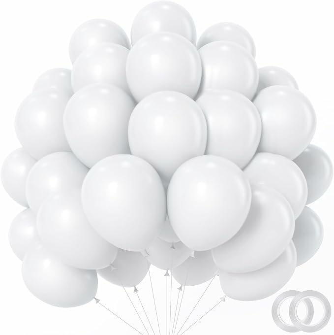 White Balloons - 12 inch 100pcs Latex - Round White Birthday Balloons by PatiCool