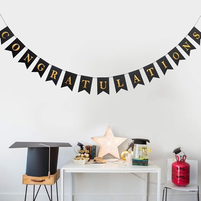 Decor365 Gold Black Congratulations Banner Pre Strung Sign Pennant Flag Garland - Image 8