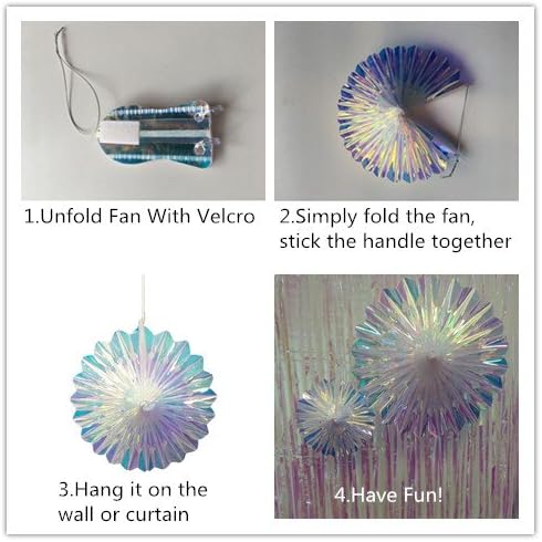 Iridescent Hanging Decorations Round Foil Decorative Folding Fans Rainbow Shine - Image 7