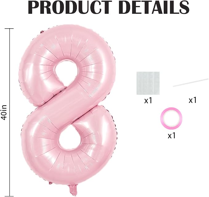 TONIFUL 40 Inch Pastel Pink Number 8 Balloons Large Foil 8th Birthday Decor | - Image 2