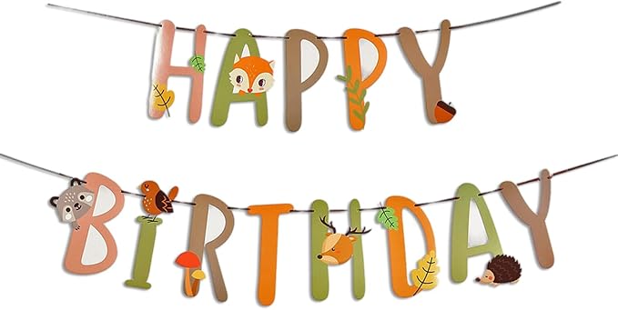 SUNBEAUTY Woodland Party Decorations Woodland Happy Birthday Banner Forest by SUNBEAUTY