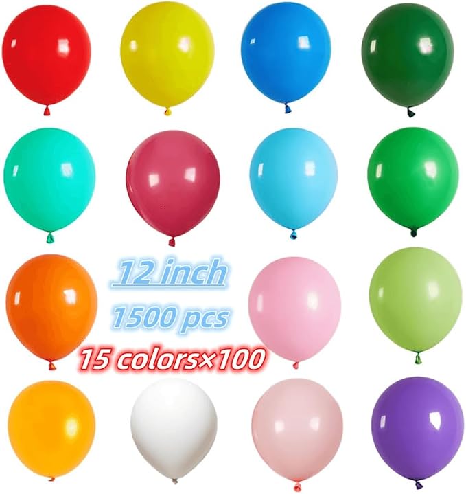 1500 Pack Balloons 15 Kinds Colors 12 inch Rainbow Latex Party Balloon Bulk - Image 2