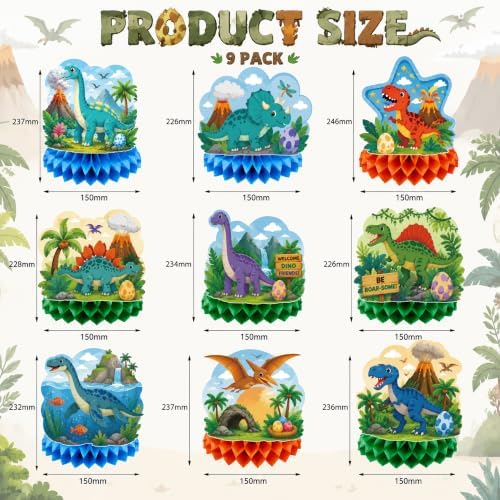 Dinosaur Birthday Decorations - 9 PCS Dinosaur Honeycomb Table Centerpieces - Image 2