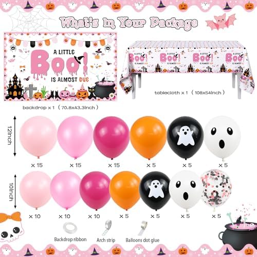 AIBIIN 112pcs Halloween Baby Shower Balloon Arch Kit Decorations Pink A Little Boo Is Almost Due Baby Shower Girl Balloons Arch with Banner Ghost Groovy Halloween Birthday Party Decorations Supplies - Image 2