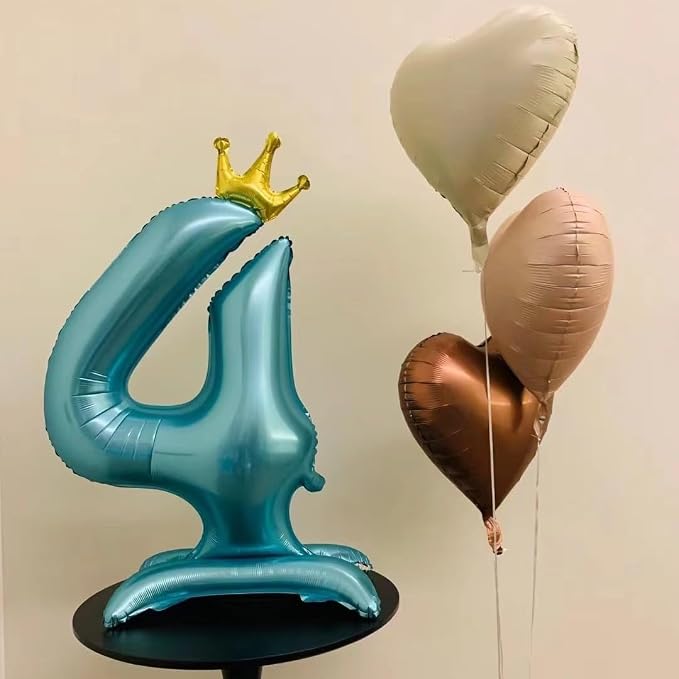 Blue Crown Number 4 Foil Balloon Standing Blue digital 4 Foil Balloon | - Image 5