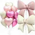Vuzvuv Pink White Bow Heart Balloons Set, Anniversary, Bridal Shower（Mix Colors） by Vuzvuv