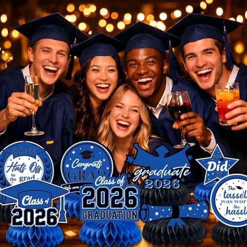 Graduation Decorations 2026 2027 - Blue Graduation Honeycomb for Table Centerpiece | Graduation Party Decorations Class of 2026,Table Toppers for Graduation Party Favors Supplies Indoor Outdoor - Image 6
