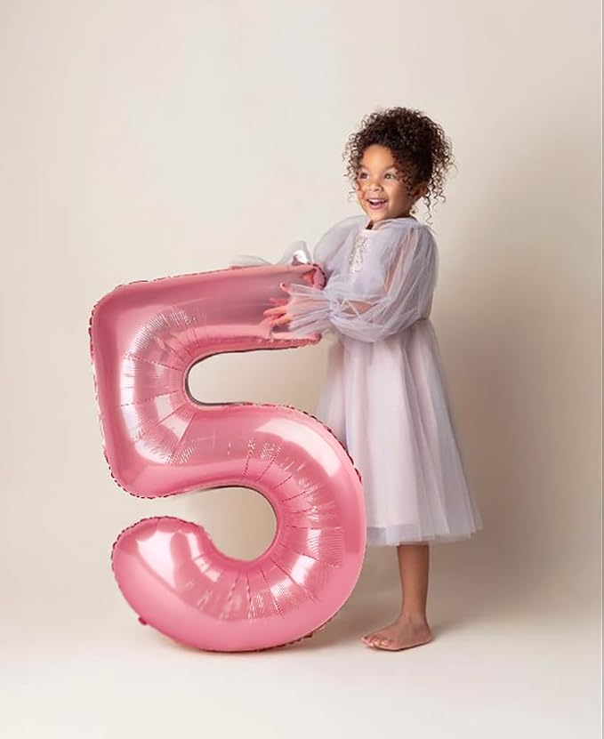 5 Balloon Numbers Birthday Decorations, 40In Pearl Pink Balloons - Image 2