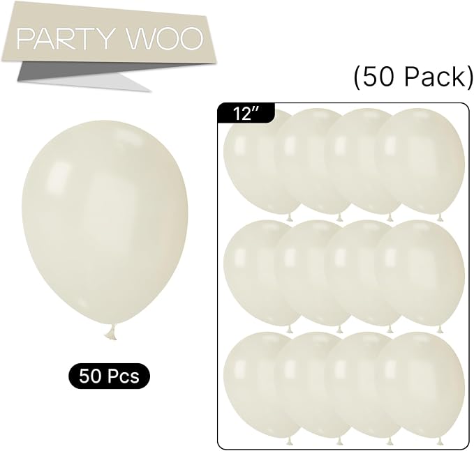 PartyWoo Pearl Sand Balloons 50pcs White Beige Cream Ivory Color | Balloons - Image 8