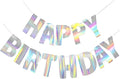 Happy Birthday Banner, Pre-Strung Holographic Iridescent Birthday Sign Decor by HOLLOSPORT