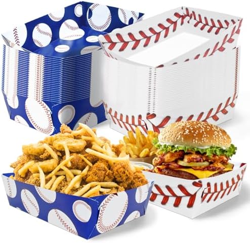 50 Pcs Baseball Party Decorations, Disposable Food Tray, 2 Designs by Actilize