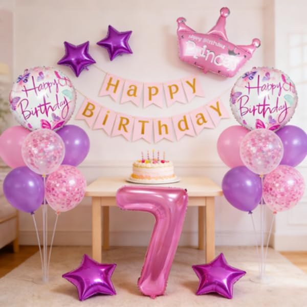 32 inch Pink Number 7 Balloons，7th Large Foil Balloons Pink Decorations - Image 3