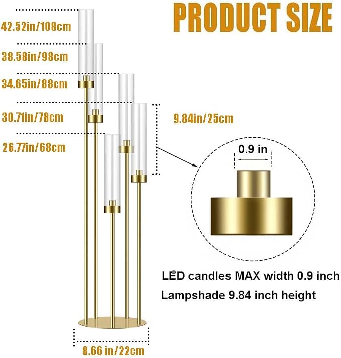 42.5in Gold Candle Holders for Table Centerpiece Candelabra Candlestick Holders - Image 4