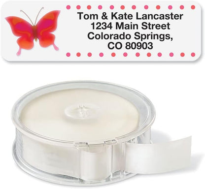 Watercolor Butterflies Rolled Personalized Return Address Mailing Labels with Dispenser, Set of 250, 5 Designs, Small ¾ x 2½ Inch Size, Custom Self-Adhesive Sticker Roll, by Colorful Images