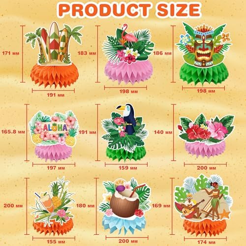 Luau Party Decorations - 9 PCS Hawaiian Honeycomb Table Centerpiece for Tiki and Love Island Hawaiian Theme Party Favors Supplies | Tropical Party Decorations for Summer Beach Pool Birthday Wedding - Image 2