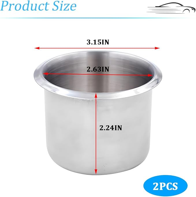 Zpana 2PCS 3.15 x 2.64 x 2.24 Inch Car Cup Holder Stainless Steel | Drop in - Image 2