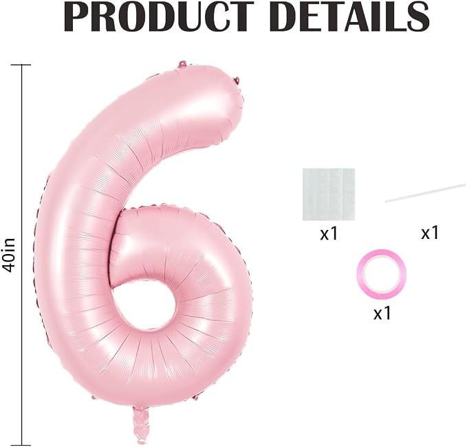 TONIFUL 40 Inch Pastel Pink Number 6 Balloons Large Foil 6th Birthday Decor | - Image 2