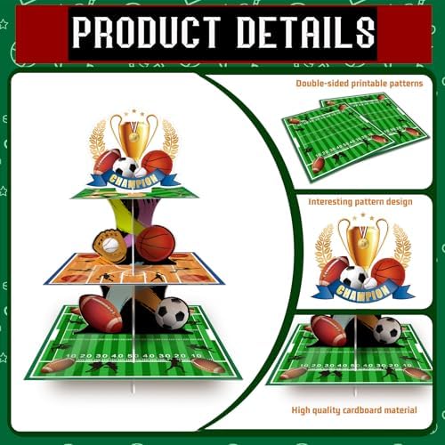 3 Tier Sports Cupcake Stand for Birthday Party Decorations - Image 3