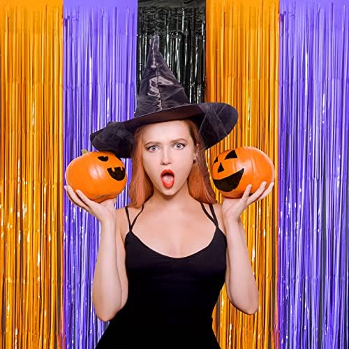 LOLStar Halloween Orange Purple Black Foil Fringe Curtains 3 Pack - Image 5