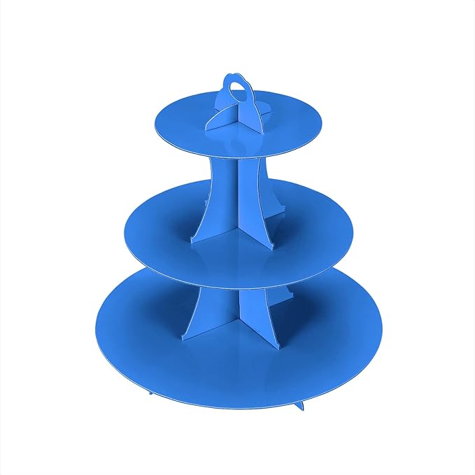 3-Tier Cupcake Stand, Cake Stand holder, Tiered DIY Cupcake Stand Tower for Dessert Table Displays, Birthday Theme Party Favors Decoration, Floral Tea Party, 12" W x 12.8" H, Blue