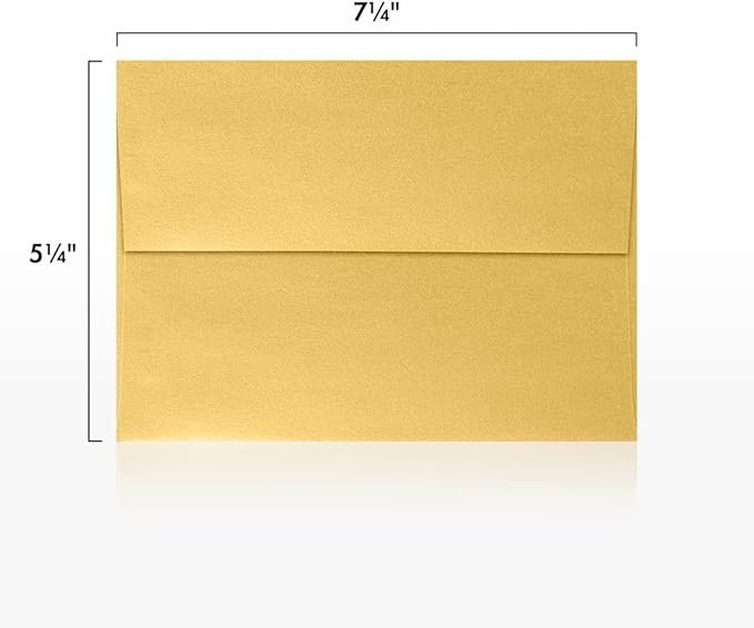 LUXPaper A7 Invitation Envelopes | Peel & Press | 5 1/4" x 7 1/4" | Gold Metallic | 80lb. Text | 250 Qty
