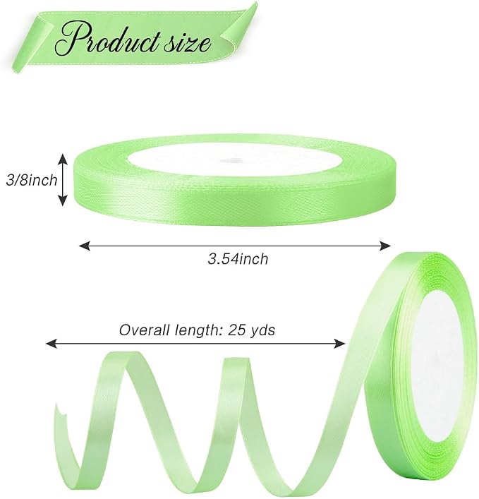 Mint Green Ribbon 3/8 inch 25 Yards Lime Green Fabric Satin Ribbon Perfect - Image 2