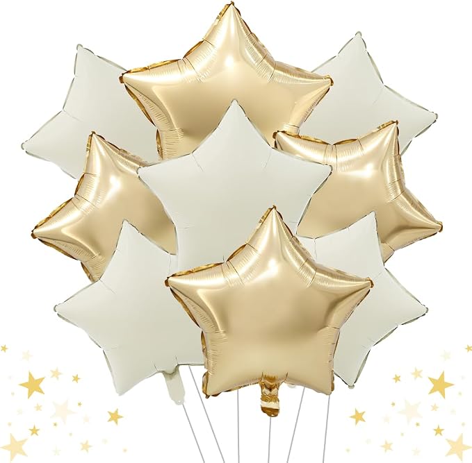 TONIFUL 15 Pcs Star Shaped Balloons 18 Inch Cream White Gold Foil Balloon | by TONIFUL