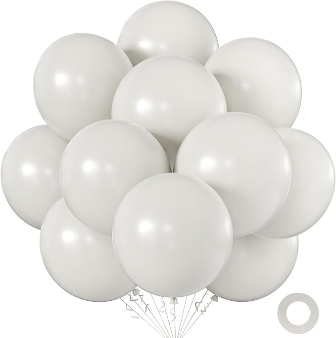 Pale White Balloons 18 Inch 24 Pack Matte Helium Latex Round Balloons by KALOR