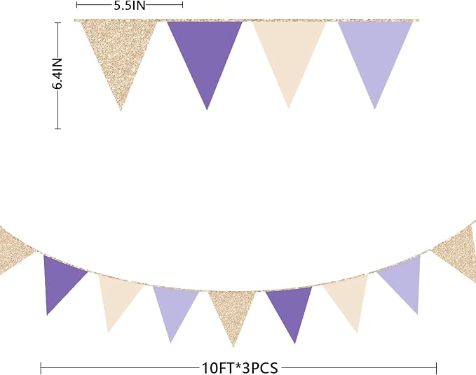 30 Ft Purple Lavender Beige Champagne Gold Party Decorations Pennant Banner - Image 2