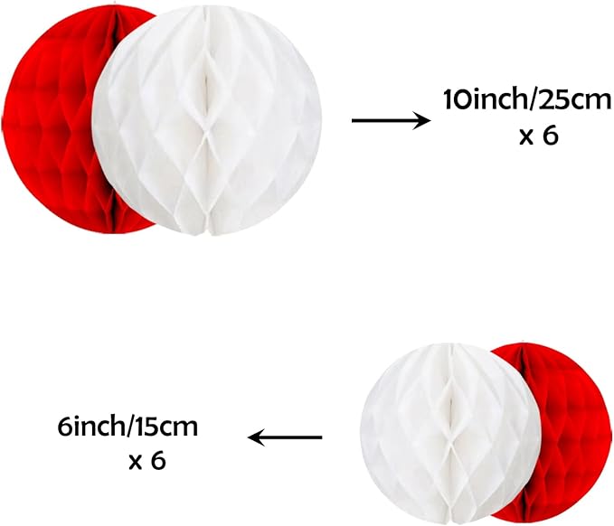 ZOOYOO 12Pcs 6" 10" Honeycomb Balls Decorations Hanging Tissue Paper Pom Poms - Image 2