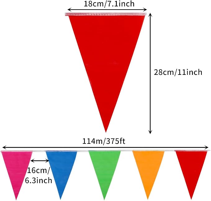 YGEOMER 300pcs Colorful Pennant Banner Flags, 375ft Multicolor Banners Carnival - Image 2