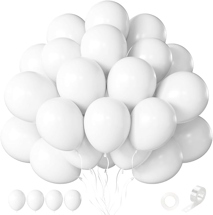 White Balloons 12 Inch 60 PCS White Latex Balloons by Searchbyoccasioncolorsize