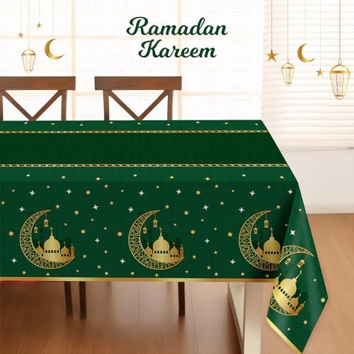 Childom 3 Pack Ramadan Table Cloth,Ramadan Decorations for Home,54" x 108" Eid Mubarak Decorations,Eid Ramadan Tablecloths Rectangular,Green Plastic Table Cloth Disposable Table Cover for Party Favors - Image 4