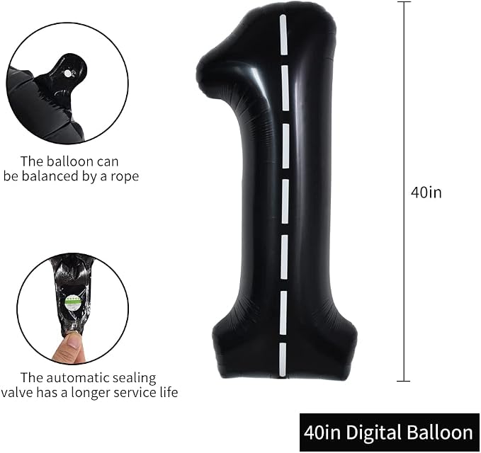TONIFUL 40 Inch Large Race Car Number 1 Balloon 1st Birthday Decorations | 1st - Image 2