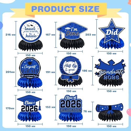 Graduation Decorations 2026 2027 - Blue Graduation Honeycomb for Table Centerpiece | Graduation Party Decorations Class of 2026,Table Toppers for Graduation Party Favors Supplies Indoor Outdoor - Image 3