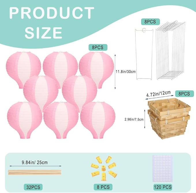 Palmhill 8 Sets 11.8" Hot Air Balloon Decorations Lanterns - Image 2