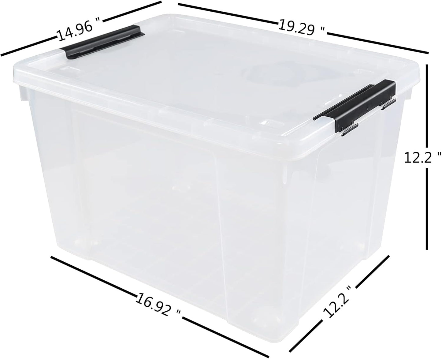 Drephia 4 Pack Clear Latch Storage Bin with Lid and Wheels, 50 L Large Plastic Storage Box