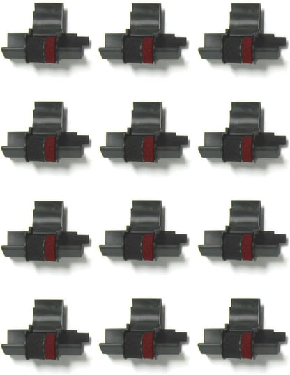 (12 Pack) Calculator Ink Roller Fits Sharp EL-1801V EL-1750V EL-1611V Casio HR-170RC HR-200RC HR-300RC Canon P23-DHV-3 and More Black/Red IR-40T CP-13 EA-772R Compatible/Replacement by COMPUMATIC