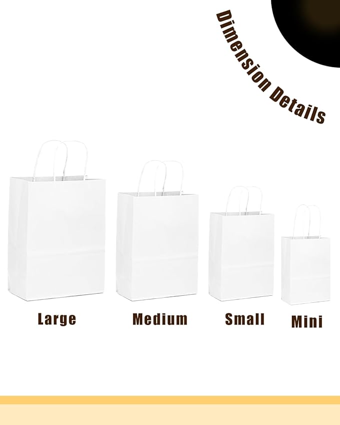 qiqee 25 Pcs White Mini Paper Gift Bags with Handles 6"x4.5"x2.5" Small Brown Kraft Party Favor Treat Bags Multiple Uses (Mini size)