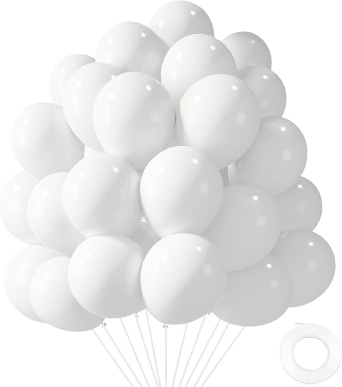 LOVESTOWN 110 PCS White Balloons, 12 Inch Bright White Latex Balloons | by Lovestown