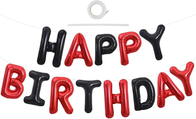 TONIFUL Black and Red Happy Birthday Balloon Banner Decor by TONIFUL